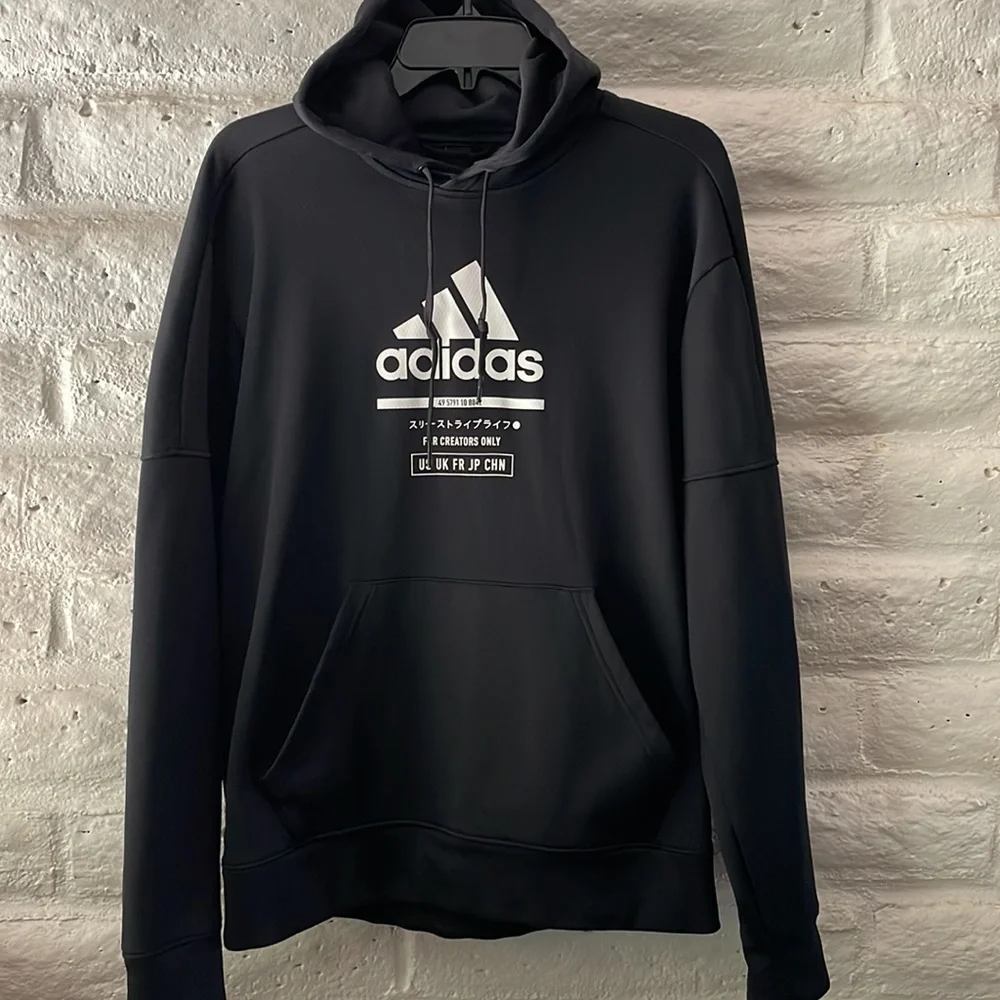 Adidas men’s “For creators only” black & white dri-fit hoodie